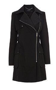 Karen Millen Zip Fronted Trench Coat Black Size 10