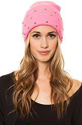 Marialia:hot Pink Beanie With Studs, Hats For Women