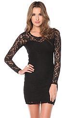 Motel:the Elsa Rose Long Sleeve Dress In Black & Black Lace, Dresses For Women
