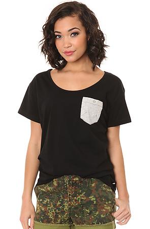 Makia Women's The Solid Contrast Pocket Tee In Black , T-shirts
