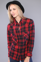 Washborn:The Plaid Shirt in Red & Black, Tops (L/S) for Women