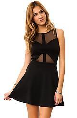 *mkl Collective:the Sleeveless Ponte Skater Dress With Mesh Illusion In Black, Dresses For Women