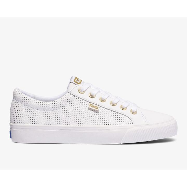 Keds Jump Kick Perf Leather White Gold, Size 6m Women Inchess Shoes