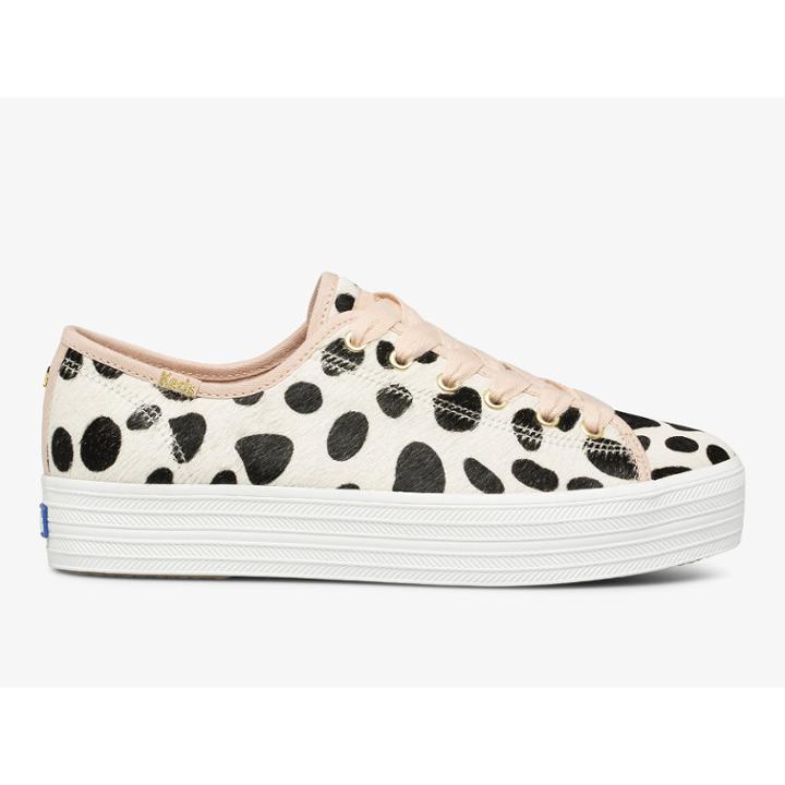 Keds X Kate Spade New York Triple Kick Oversized Dot Hair Calf White Pink, Size 6m Women Inchess Shoes