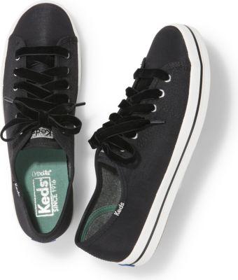 Keds Kickstart Slub Satin Black, Size 5m Women Inchess Shoes