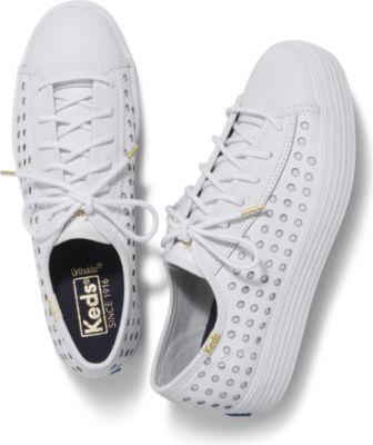 Keds Triple Kick Perf Leather White, Size 5m Women Inchess Shoes