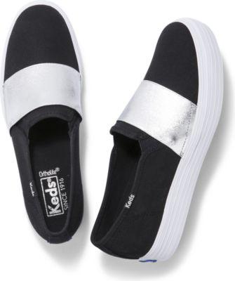 Keds Triple Bandeau Canvas Black Silver, Size 5m Women Inchess Shoes