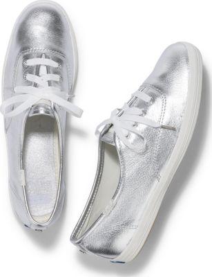 Keds X Kate Spade New York Champion Leather Metallic Silver, Size 6m Women Inchess Shoes