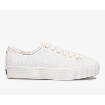 Keds X Kate Spade New York Triple Kick Embroidered Leopard Leather White, Size 6m Women Inchess Shoes