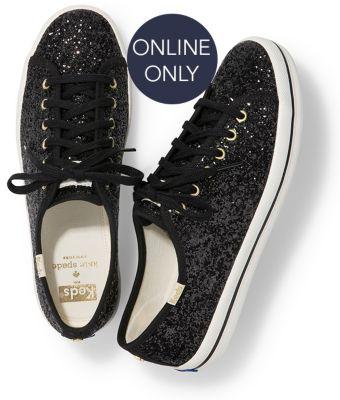 Keds X Kate Spade New York Kickstart Glitter Black, Size 5m Women Inchess Shoes