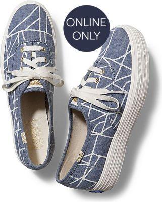 Keds Triple Abstract Chambray Blue White, Size 5.5m Women Inchess Shoes