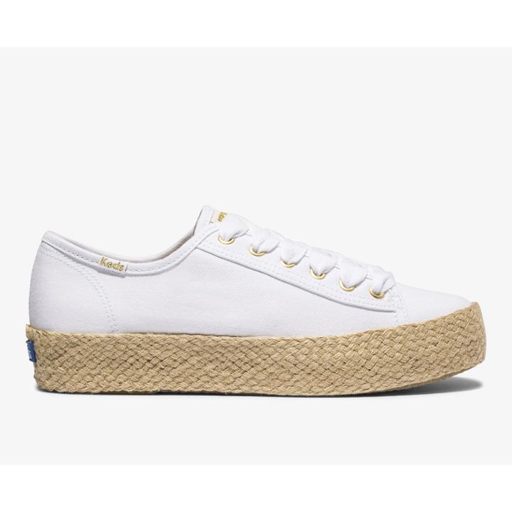 Keds Triple Kick Jute Feat. Organic Cotton White, Size 6m Women Inchess Shoes