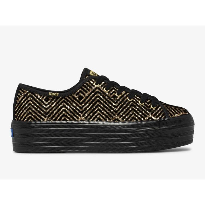 Keds Triple Up Dazzle Black Gold, Size 9.5m Women Inchess Shoes