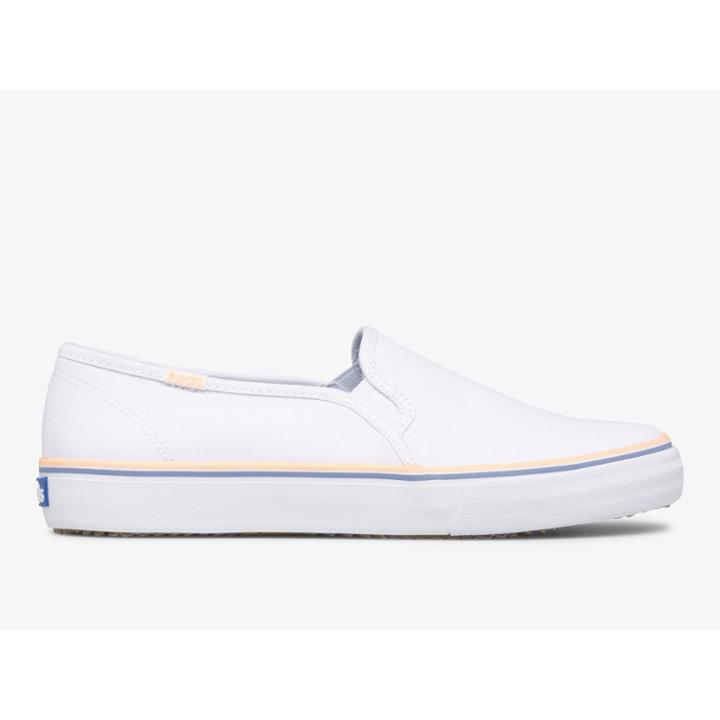 Keds Double Decker Canvas Washable White Coral, Size 9m Women Inchess Shoes