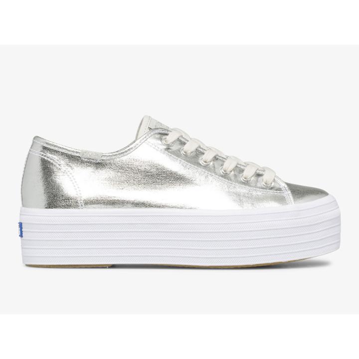 Keds Triple Up Metallic Twill Silver, Size 8m Women Inchess Shoes