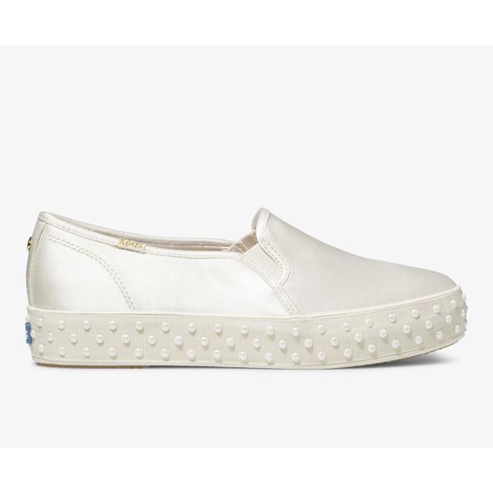 Keds X Kate Spade New York Triple Decker Satin W/ Pearl Foxing Cream, Size 8.5m Women Inchess Shoes