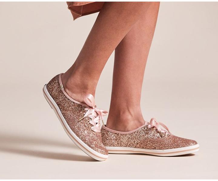 Keds X Kate Spade New York Champion Glitter Rose Gold Glitter, Size 5.5w Women Inchess Shoes