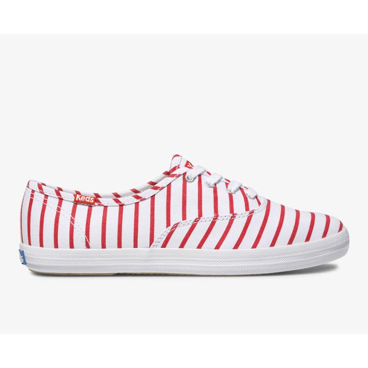 Keds Champion Breton Stripe White Red, Size 7m Women Inchess Shoes