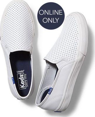 Keds Double Decker Perf Leather White Blue, Size 5m Women Inchess Shoes