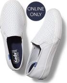 Keds Double Decker Perf Leather White Blue, Size 5m Women Inchess Shoes