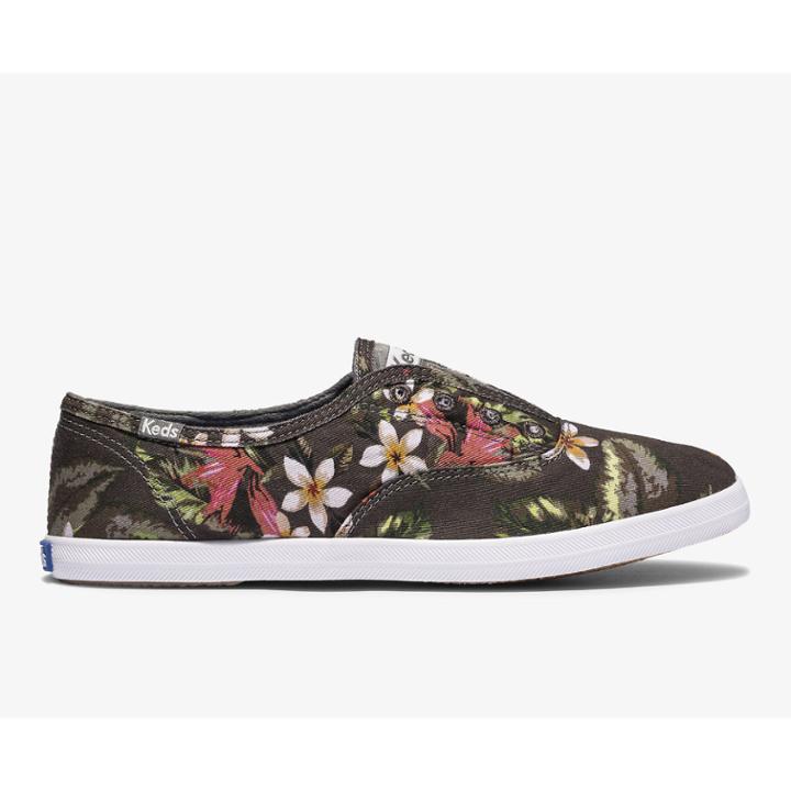 Keds Chillax Tropical Feat. Organic Cotton Black Multi, Size 6m Women Inchess Shoes