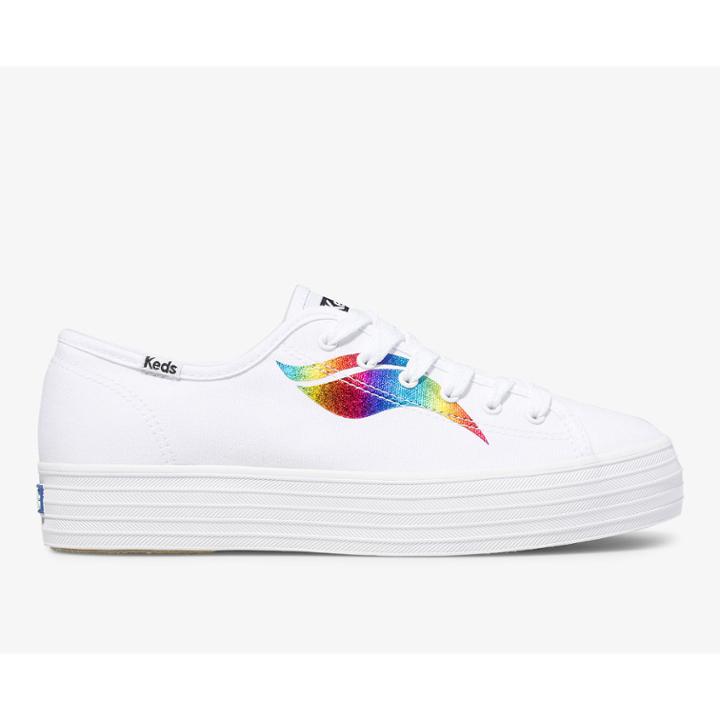Keds Triple Kick Rainbow Wave White Multi, Size 11m Women Inchess Shoes