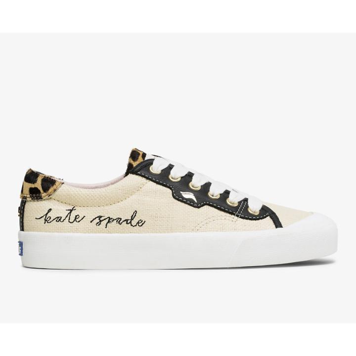 Keds X Kate Spade New York Crew Kick Leather Raffia Natural Black, Size 9m Women Inchess Shoes