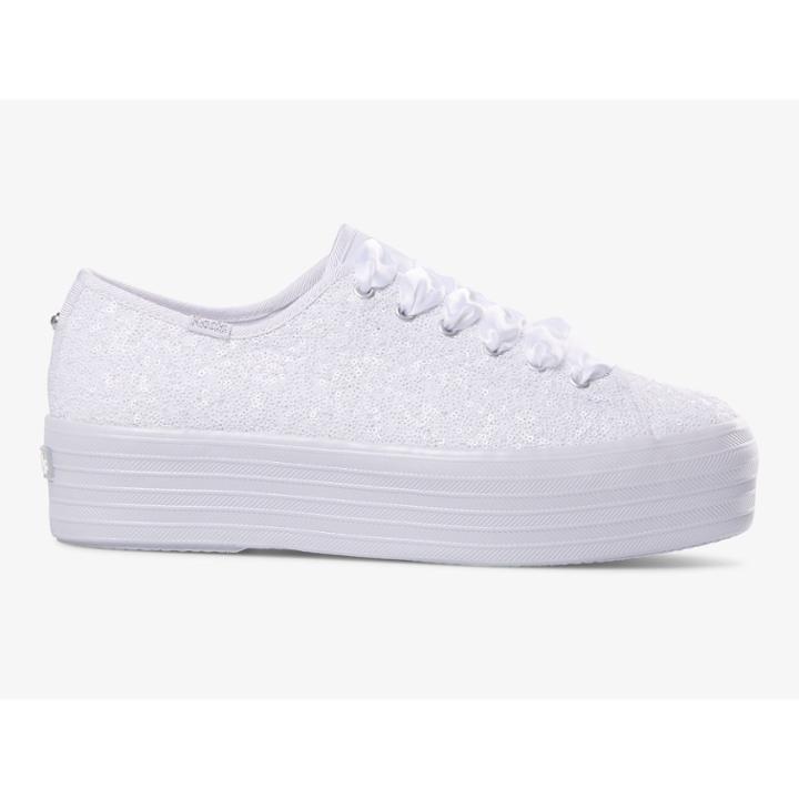 Keds Triple Up Sequins White, Size 9m Women Inchess Shoes