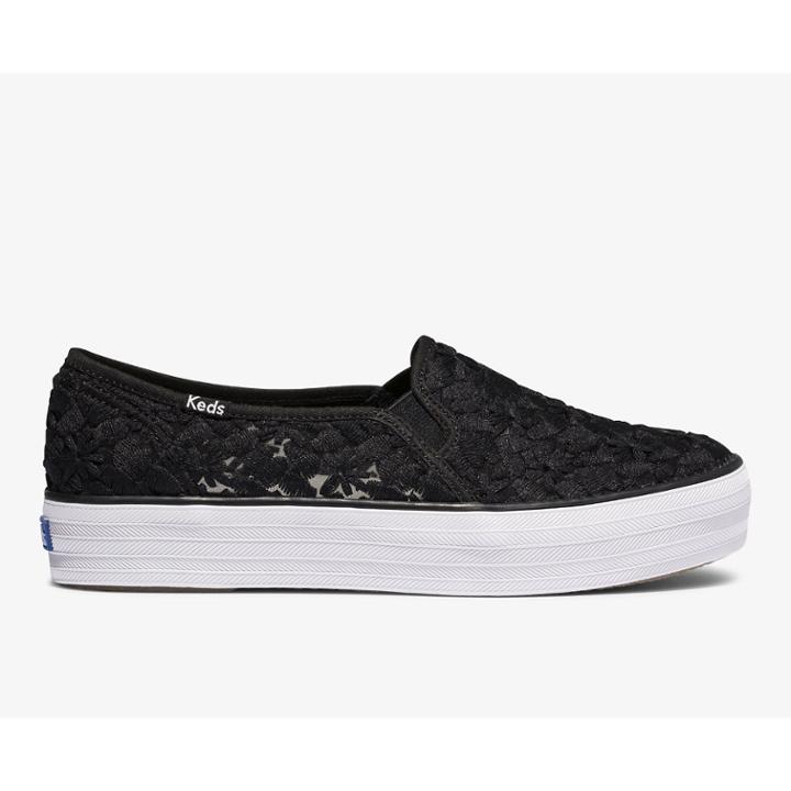 Keds Triple Decker Floral Embroidery Black, Size 6m Women Inchess Shoes