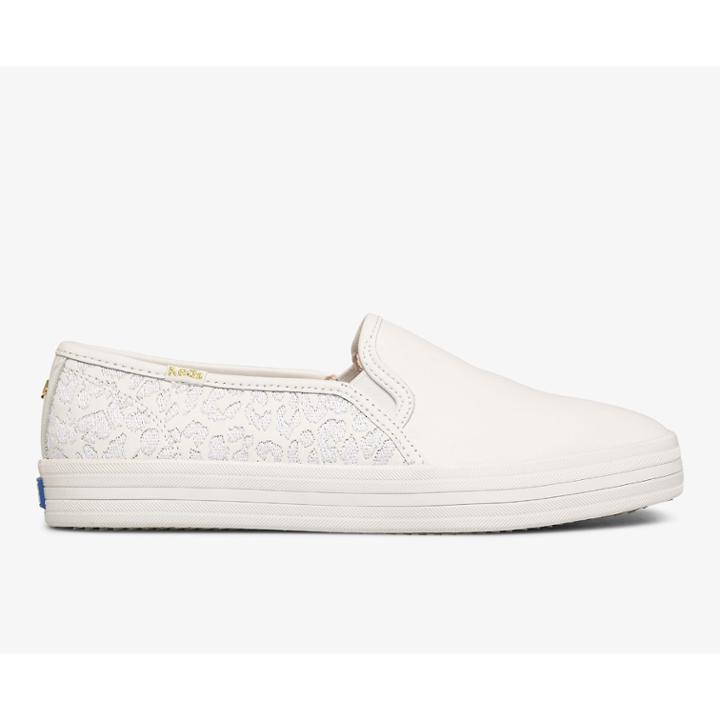 Keds X Kate Spade New York Double Decker Embroidered Leopard Leather White, Size 6m Women Inchess Shoes