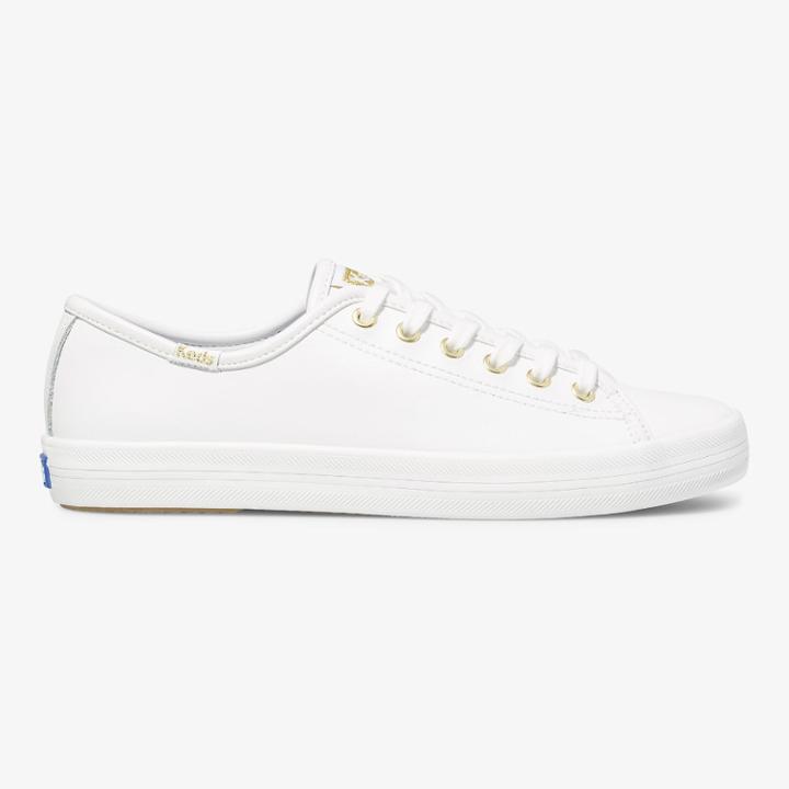 Keds Kickstart Leather White Gold, Size 6.5m Women Inchess Shoes
