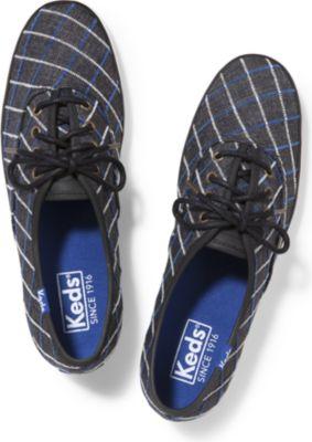 Keds Champion Windowpane Plaid Black, Size 5m Women Inchess Shoes
