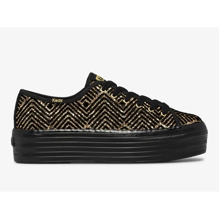 Keds Triple Up Dazzle Black Gold, Size 6m Women Inchess Shoes