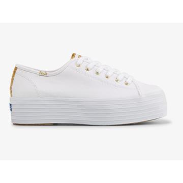 Keds Triple Up Canvas White Gold, Size 6m Women Inchess Shoes