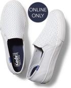 Keds Double Decker Perf Leather White Blue, Size 6m Women Inchess Shoes