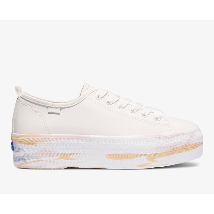 Keds Triple Up Leather Leather Marble Cream Multi, Size 11m Women Inchess Shoes