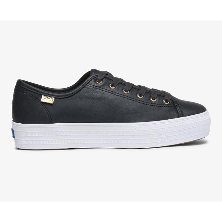 Keds Triple Kick Luxe Leather Black, Size 9m Women Inchess Shoes