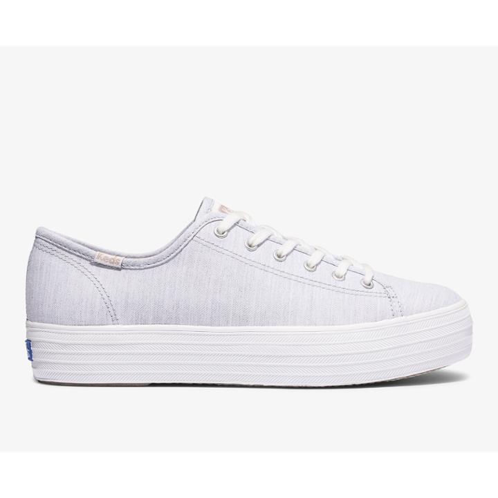 Keds Triple Kick Chambray Gray, Size 7.5m Women Inchess Shoes