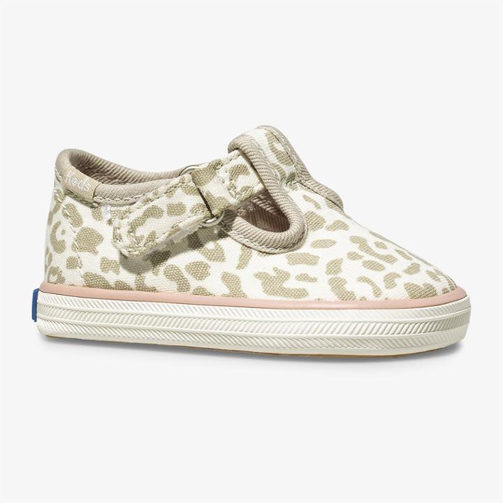 Keds Champion Leopard Toe Cap T-strap Snow Leopard, Size 2m Keds Shoes