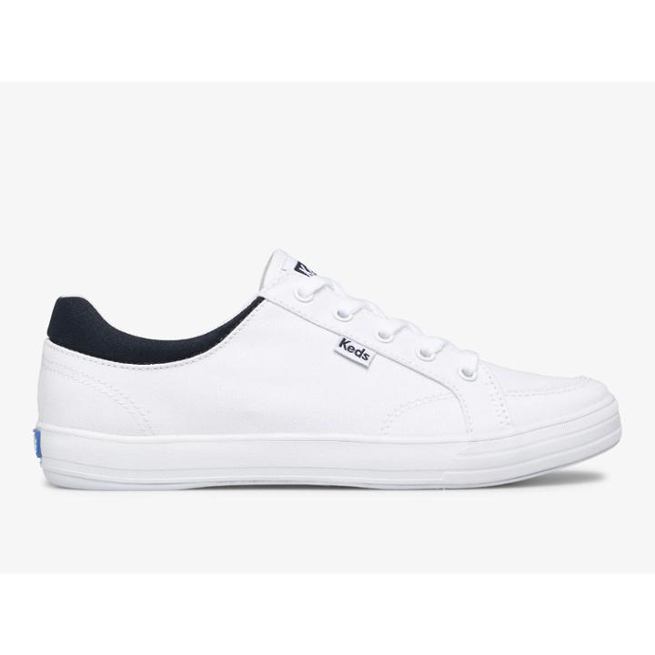 Keds Center Ii Canvas White Navy, Size 9m Women Inchess Shoes