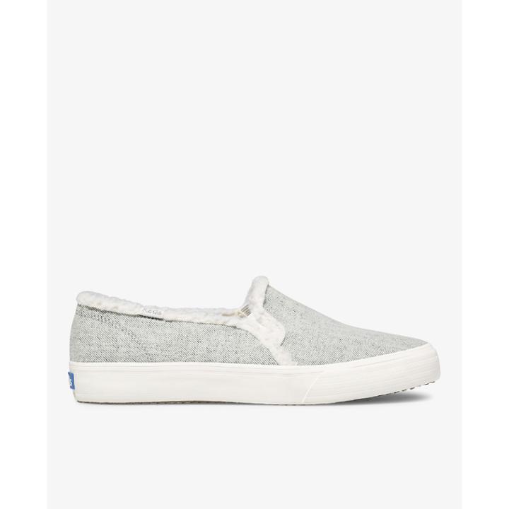 Keds Double Decker Brushed Denim Faux Shearling Grey, Size 5m Women Inchess Shoes