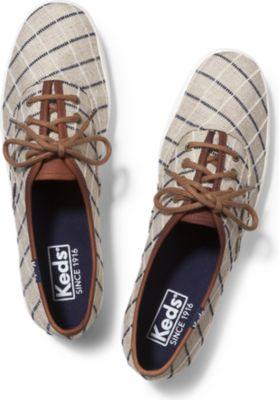 Keds Champion Windowpane Plaid Tan, Size 5m Women Inchess Shoes