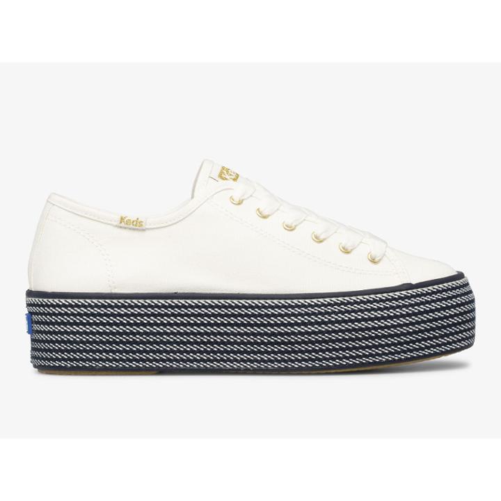 Keds Triple Up Webbing Canvas White Navy, Size 6m Women Inchess Shoes