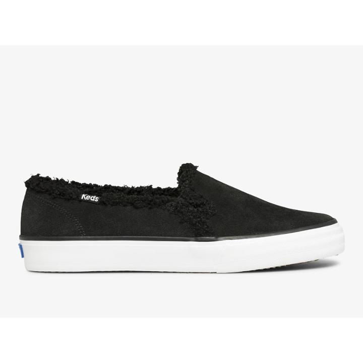 Keds Double Decker Suede Faux Shearling Black, Size 9m Women Inchess Shoes