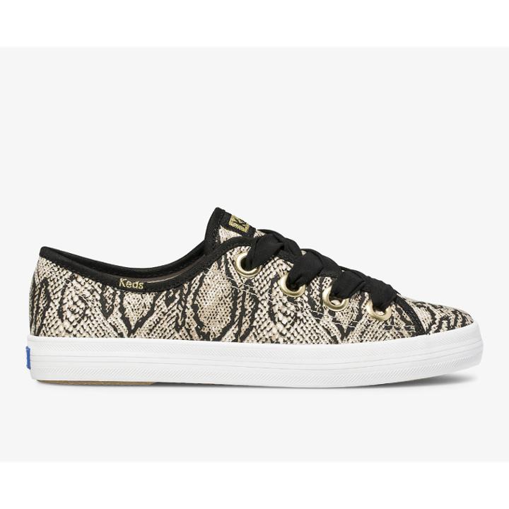 Keds Kickstart Big Eyelet Animals Canvas Cream Black Snake, Size 11m Women Inchess Shoes