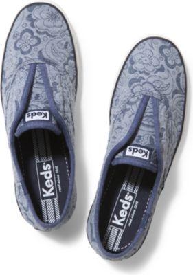Keds Champion Laceless Floral Jersey Blue, Size 5w Women Inchess Shoes