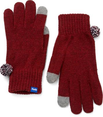Keds Cable Knit Tech Gloves Beet Red Maroon