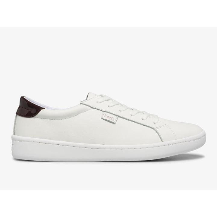 Keds Ace Leather White Burgundy, Size 9.5m Women Inchess Shoes