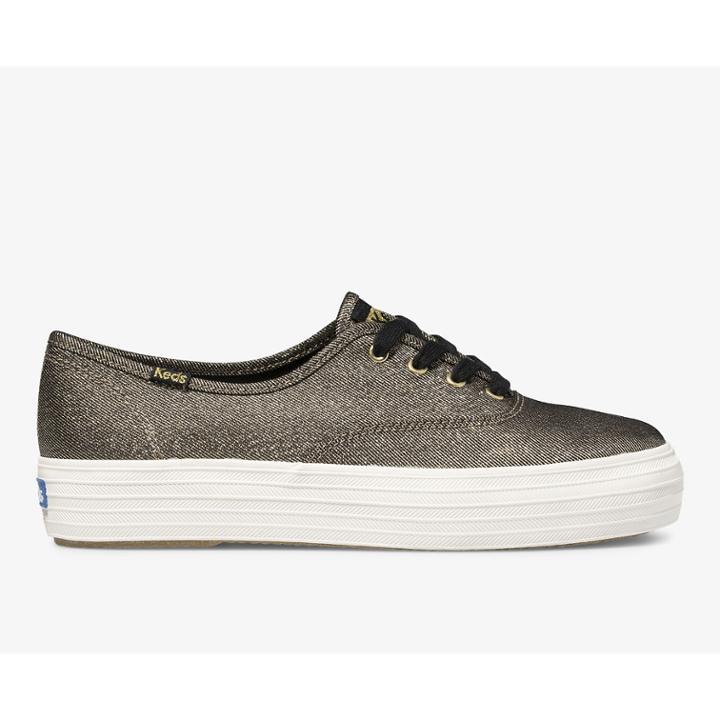Keds Triple Metallic Twill Gold, Size 10m Women Inchess Shoes