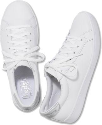 Keds Ace Leather White Sliver, Size 6m Women Inchess Shoes